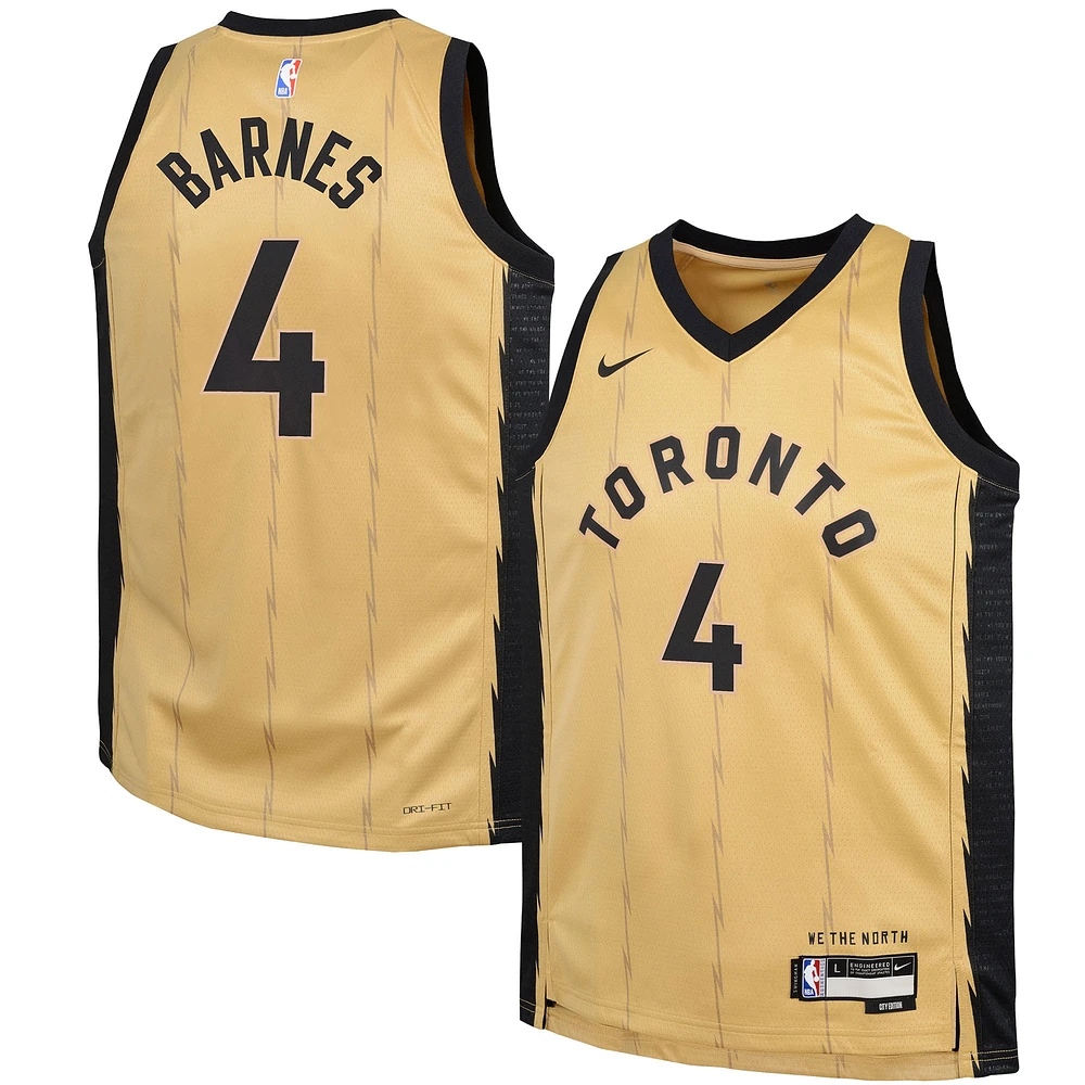 Maillot Nike Scottie Barnes Gold Toronto Raptors Swingman pour jeune - Édition Ville