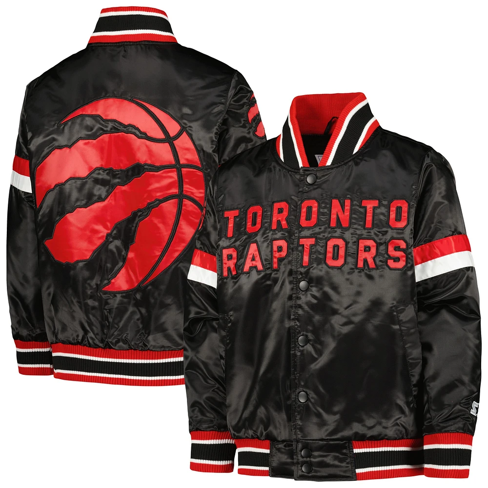 Youth Starter Black Toronto Raptors Home Game Varsity Satin Full-Snap Jacket