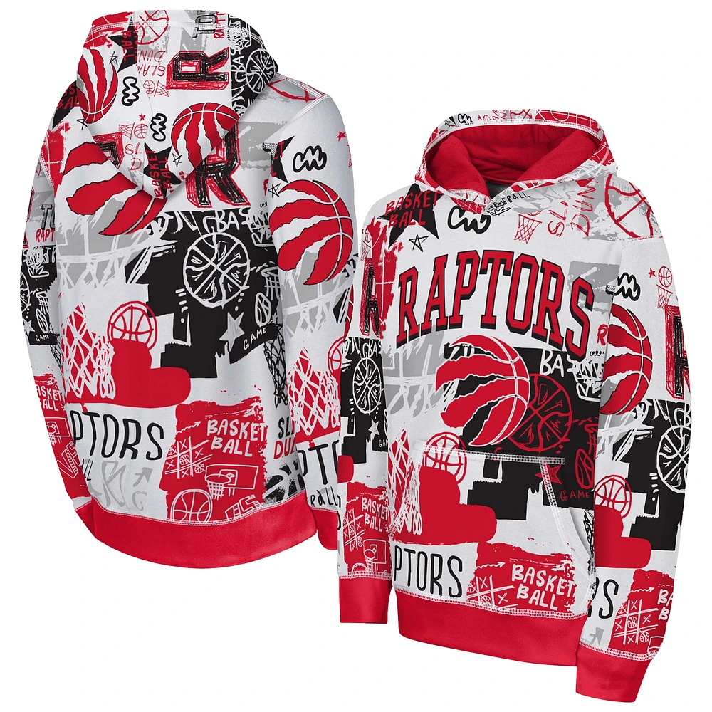 Sweat à capuche blanc/rouge pour jeunes Toronto Raptors Wild Style