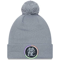 Bonnet en tricot à revers floqué Tottenham Hotspur pour homme New Era gris avec pompon