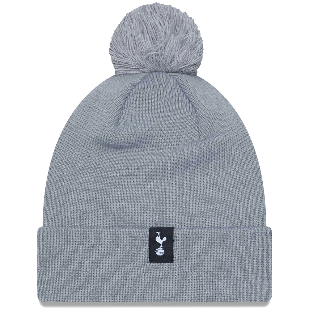 Bonnet en tricot à revers floqué Tottenham Hotspur pour homme New Era gris avec pompon