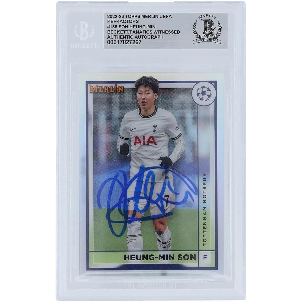 Son Heung-min Tottenham Hotspur Autographed 2022-23 Topps Merlin UEFA Refractors #138 Beckett Fanatics Witnessed Authenticated Card