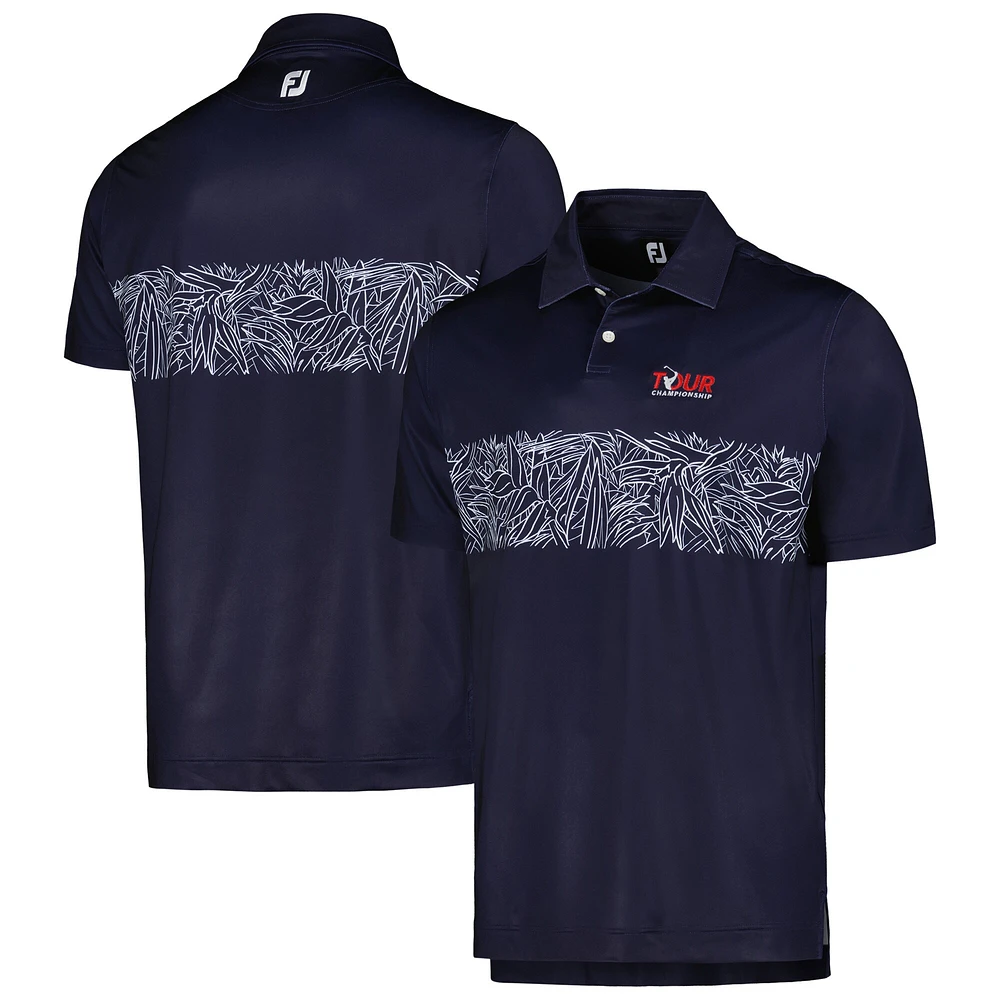 Men's FootJoy Navy TOUR Championship Tropical Chestband Lisle ProDry Polo