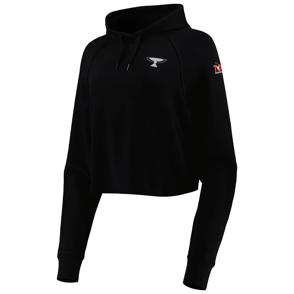 Women's tasc Performance Black TOUR Championship Varsity Cropped Raglan Pullover Hoodie