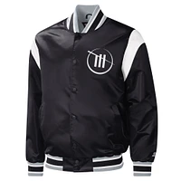 Men's Starter Black TRACKHOUSE RACING Force Play Full-Snap Varsity Jacket