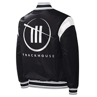 Men's Starter Black TRACKHOUSE RACING Force Play Full-Snap Varsity Jacket