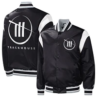 Men's Starter Black TRACKHOUSE RACING Force Play Full-Snap Varsity Jacket