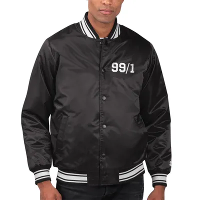 TRACKHOUSE RACING Starter Locker Room Varsity Satin Full-Snap Jacket - Black