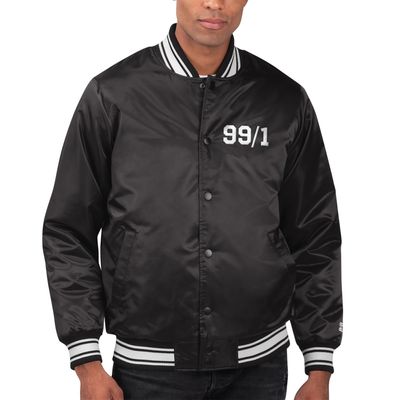 Men's Starter Black TRACKHOUSE RACING Locker Room Varsity Satin Full-Snap Jacket