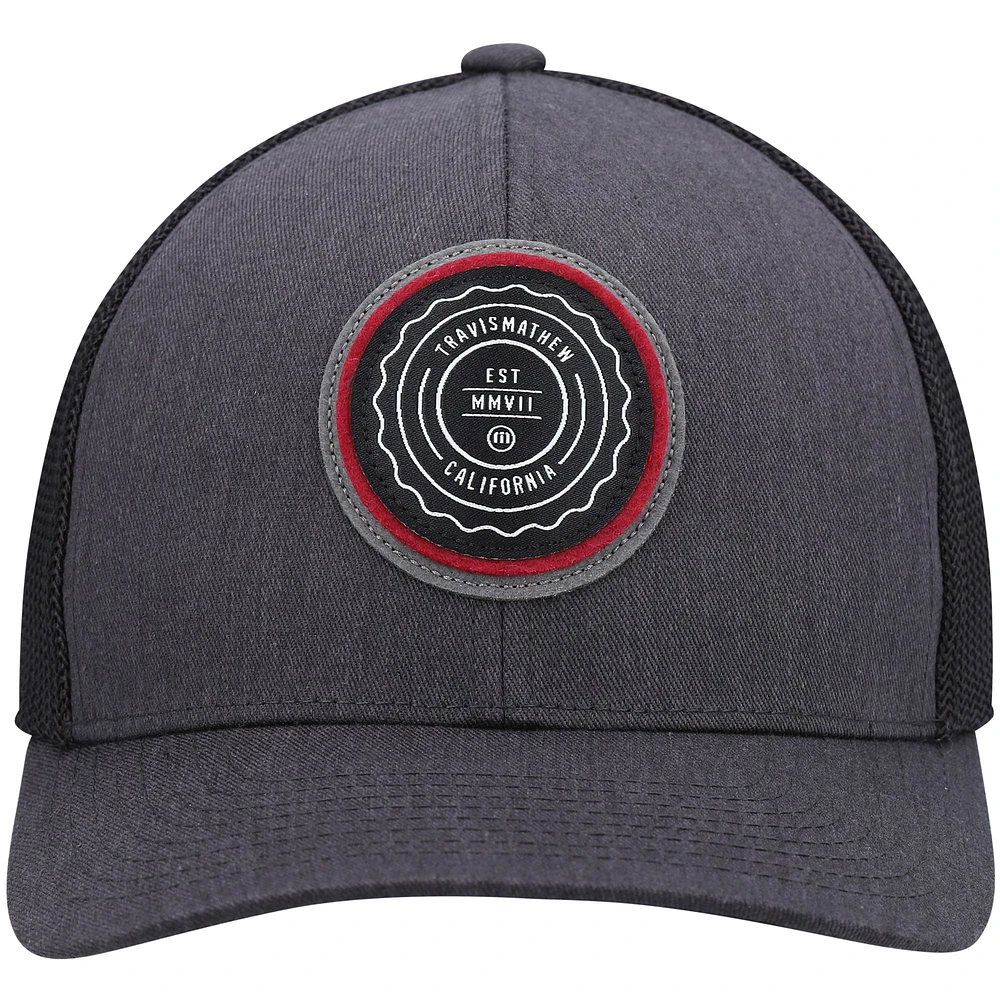 Men's TravisMathew Heathered Charcoal Patch Trucker Snapback Hat
