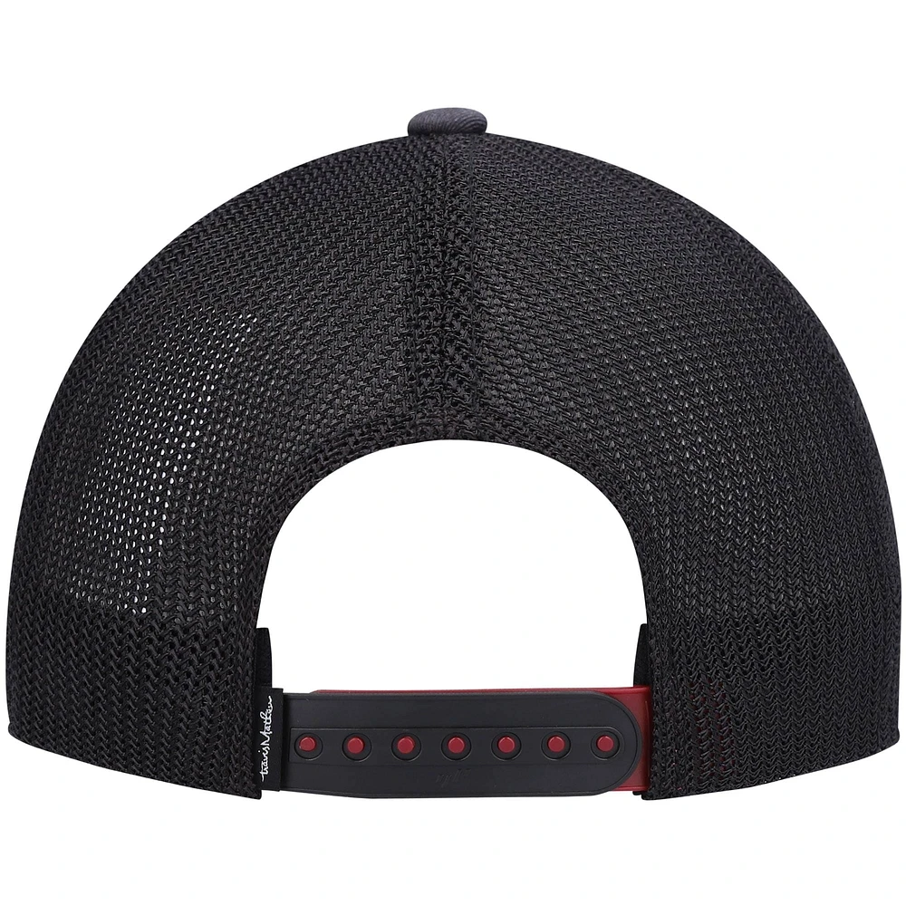 Men's TravisMathew Heathered Charcoal Patch Trucker Snapback Hat