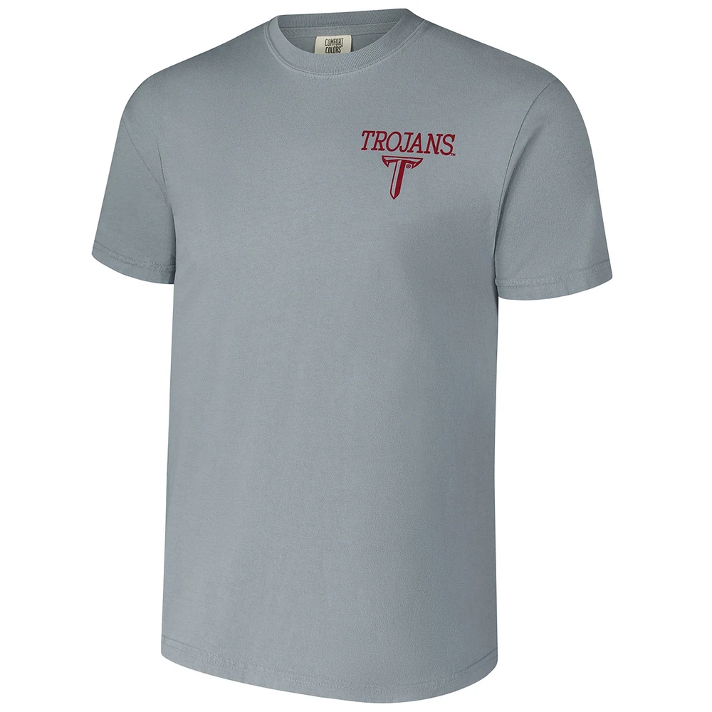 T-shirt gris de couleur confortable pour hommes, Troy University Trojans Campus Scenery