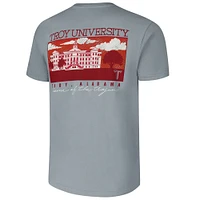 T-shirt gris de couleur confortable pour hommes, Troy University Trojans Campus Scenery