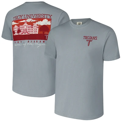 Men's Gray Troy University Trojans Campus Scenery Comfort Color T-Shirt