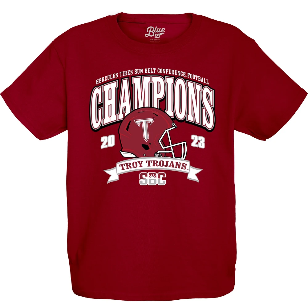 T-shirt bleu pour jeunes 84 Cardinal Troy University Trojans 2023 Sun Belt Football Conference Champions