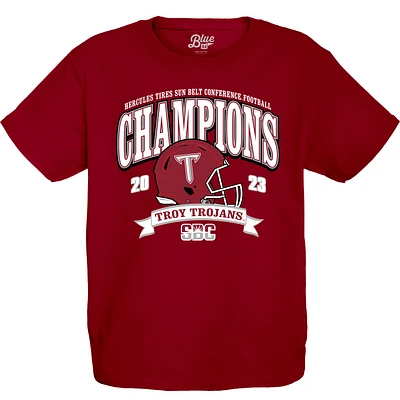 Youth Blue 84  Cardinal Troy University Trojans 2023 Sun Belt Football Conference Champions T-Shirt