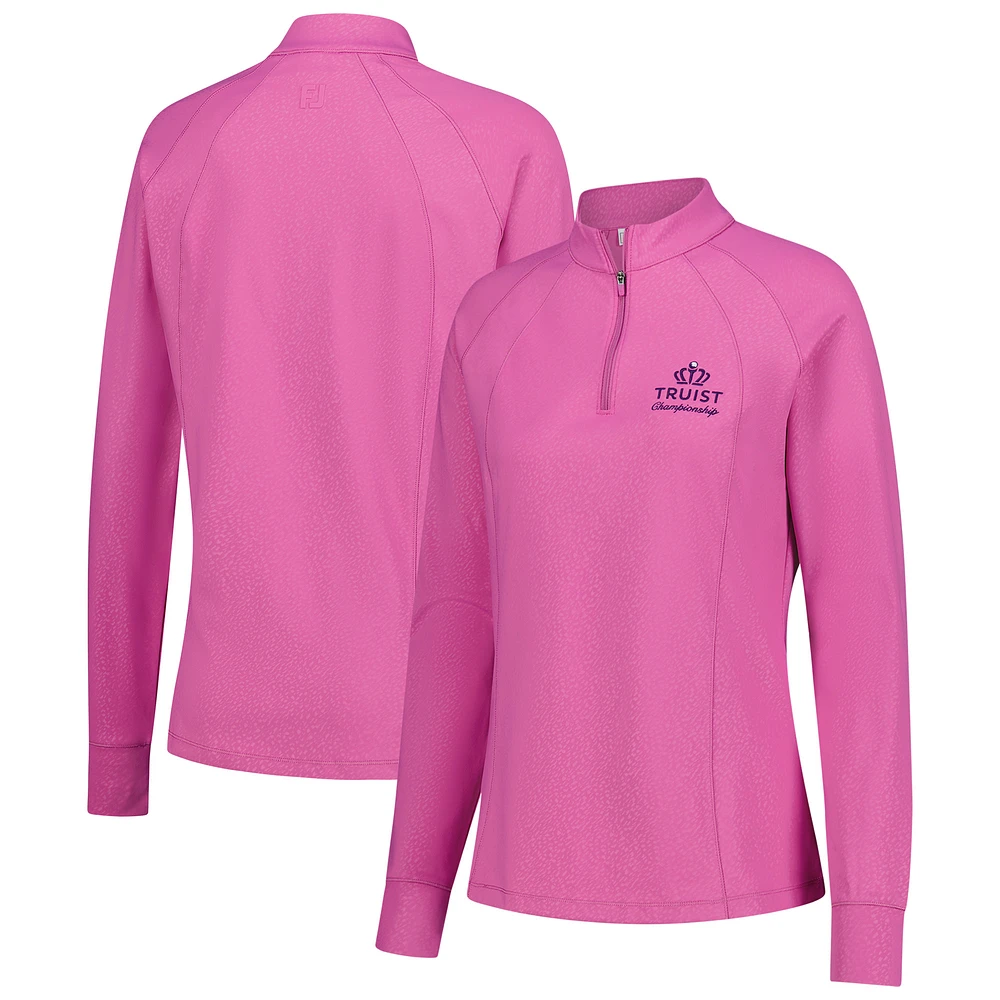 Women's FootJoy  Pink Truist Championship Raglan Embossed Quarter-Zip Pullover