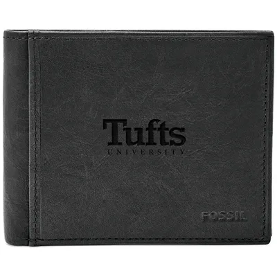 Tufts University Jumbos Fossil Leather Ingram RFID Flip ID Bifold Wallet - Black
