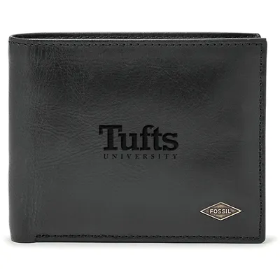 Tufts University Jumbos Fossil Leather Ryan RFID Passcase Wallet - Black