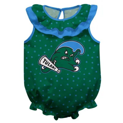 Tulane Green Wave Girls Infant Sleeveless Swirls Ruffle Bodysuit