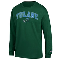 T-shirt à manches longues avec logo Tulane Green Wave Arch Over pour homme Champion