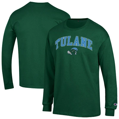 T-shirt à manches longues avec logo Tulane Green Wave Arch Over pour homme Champion
