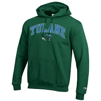 Men's Champion  Green Tulane Wave Arch Over Logo Pullover Hoodie
