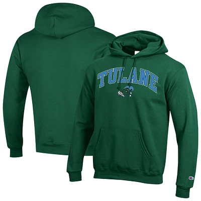 Men's Champion  Green Tulane Wave Arch Over Logo Pullover Hoodie