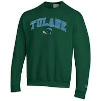 Men's Champion  Green Tulane Wave Arch Over Logo Pullover Sweatshirt