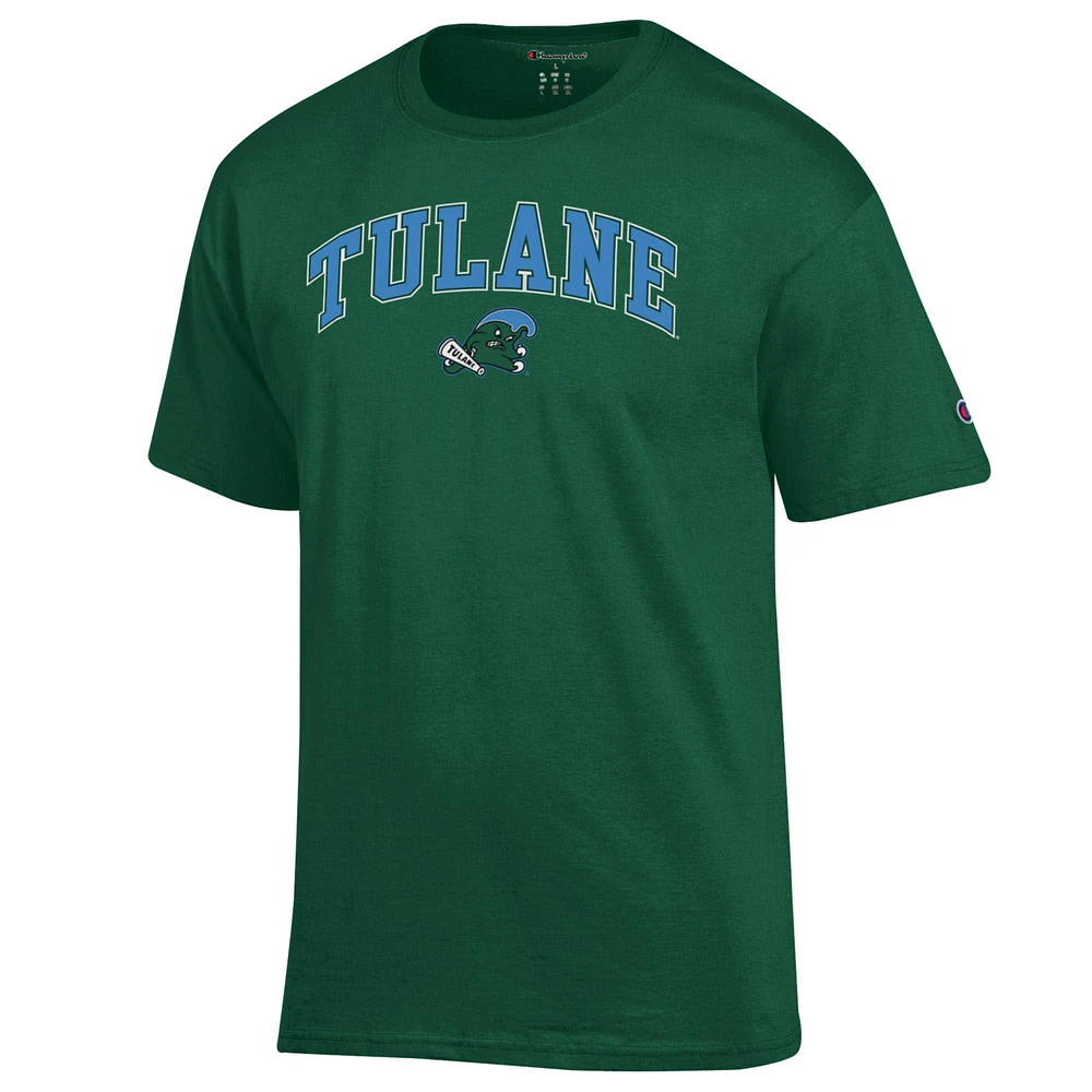 Men's Champion  Green Tulane Wave Arch Over Logo T-Shirt