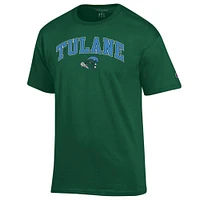 Men's Champion  Green Tulane Wave Arch Over Logo T-Shirt