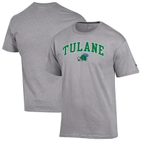 Men's Champion  Heather Gray Tulane Green Wave Arch Over Logo T-Shirt