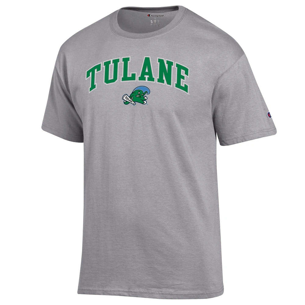 Men's Champion  Heather Gray Tulane Green Wave Arch Over Logo T-Shirt