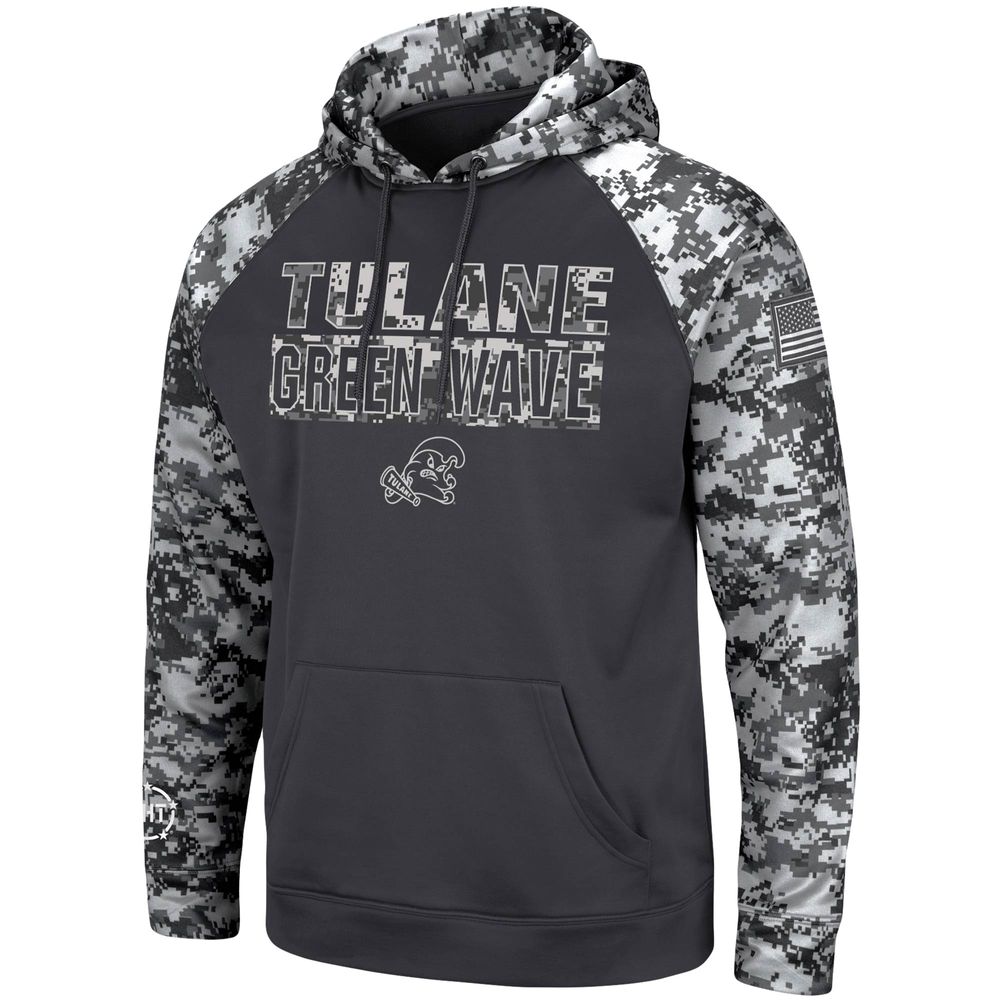 Men's Colosseum Charcoal Tulane Green Wave OHT Military Appreciation Digital Camo Pullover Hoodie