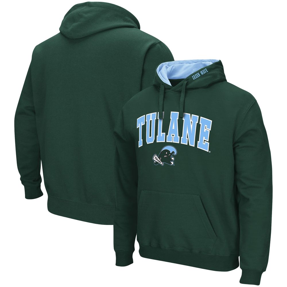 Men's Colosseum Green Tulane Wave Arch and Logo Pullover Hoodie