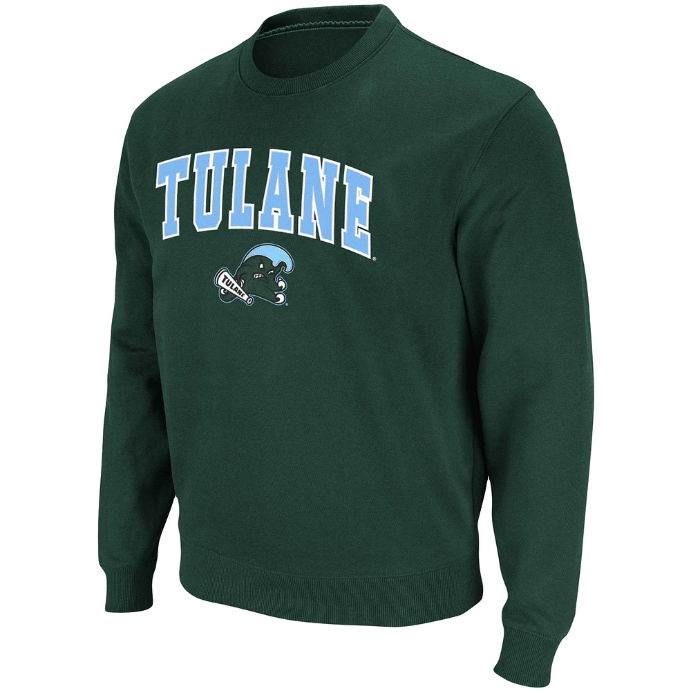 Men's Colosseum Green Tulane Wave Arch & Logo Tackle Twill Pullover Sweatshirt