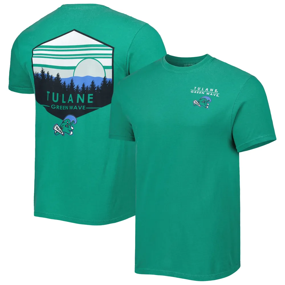 Men's Green Tulane Wave Landscape Shield T-Shirt