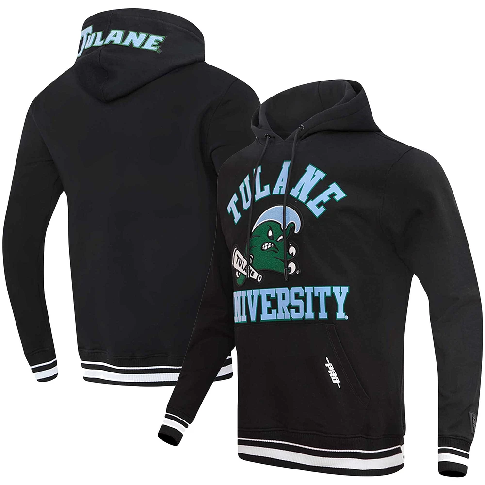 Men's Pro Standard Black Tulane Green Wave Classic Stacked Logo Pullover Hoodie