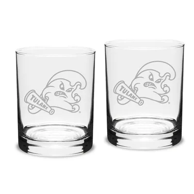 Tulane Green Wave 14oz. 2-Piece Classic Double Old Fashioned Glass Set