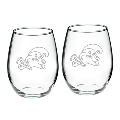 Tulane Green Wave 21oz. 2-Piece Stemless Wine Glass Set