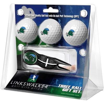 Tulane Green Wave 3-Pack Golf Ball Gift Set with Black Crosshair Divot Tool