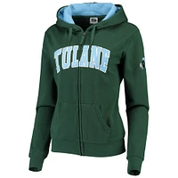 Women's Green Tulane Wave Arched Name Full-Zip Hoodie