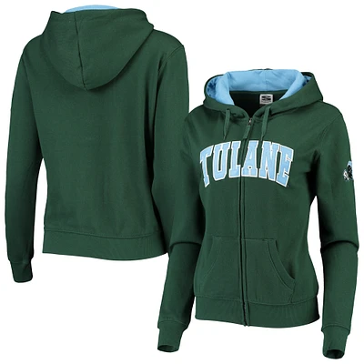 Sweat à capuche vert tulane avec nom arqué pour femme