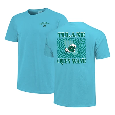 Women's Light Blue Tulane Green Wave Comfort Colors Checkered Mascot T-Shirt