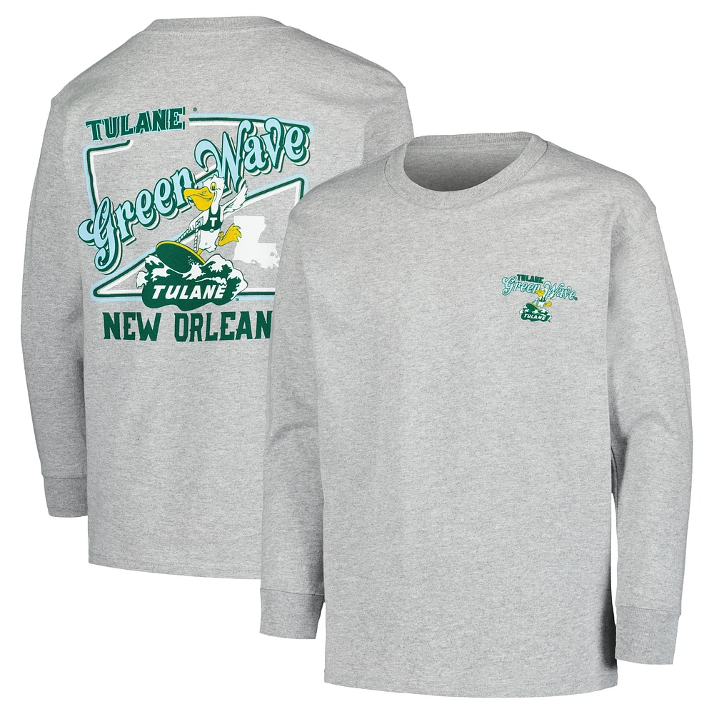 T-shirt à manches longues gris Tulane Green Wave Retro Script pour jeunes