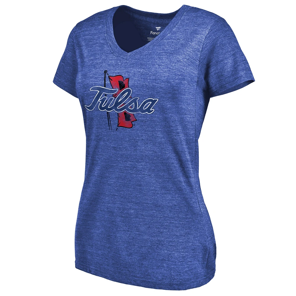 T-shirt à col en V tri-mélange classique primaire Fanatics Royal Tulsa Golden Hurricane pour femmes