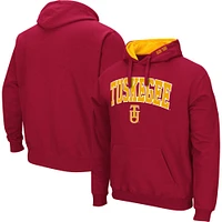 Men's Colosseum Crimson Tuskegee Golden Tigers Arch & Logo 3.0 Pullover Hoodie