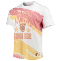 Men's Mitchell & Ness White Tuskegee Golden Tigers Paintbrush Sublimated T-Shirt