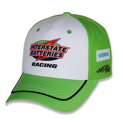 Collection Joe Gibbs Racing Team pour hommes, blanc/vert, uniforme Ty Gibbs Interstate Batteries, chapeau réglable