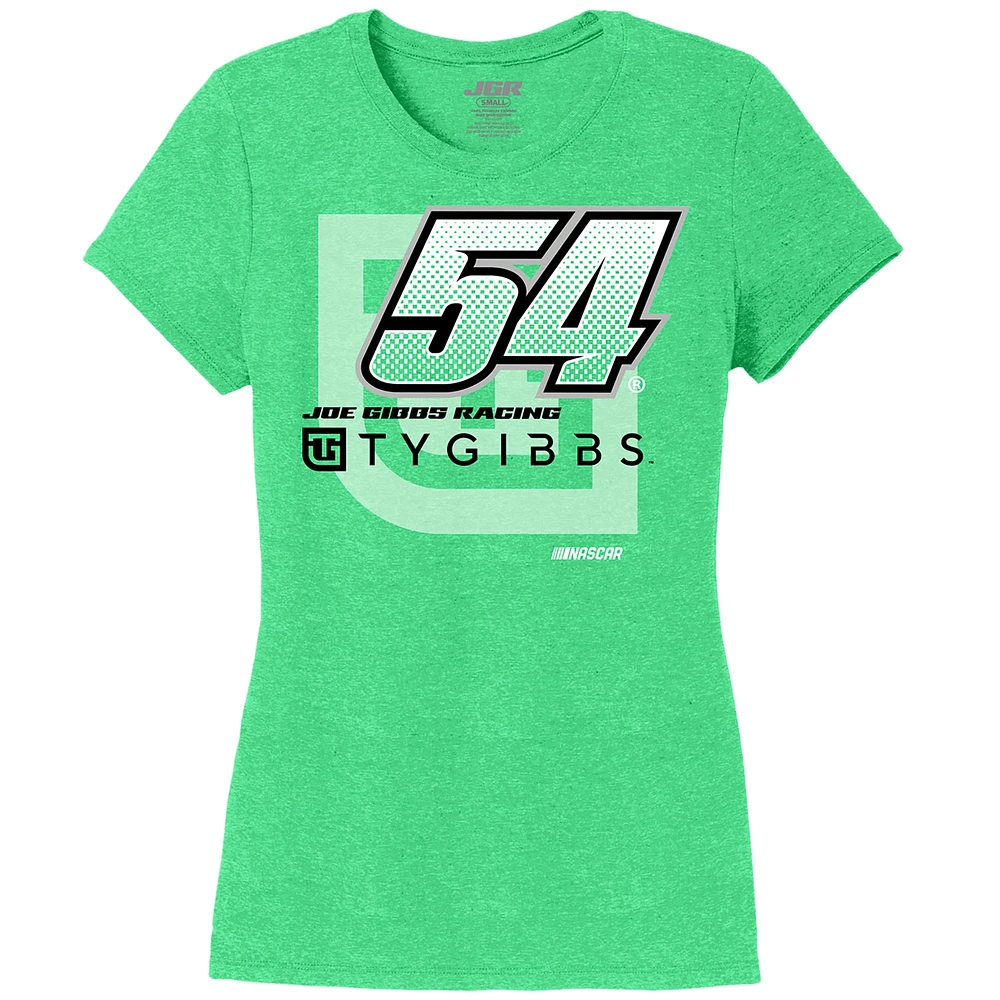 Women's Joe Gibbs Racing Team Collection Heather Green Ty Name & Number Scoop Neck T-Shirt